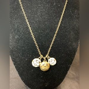 Authentic Coach Gold Tone & White Enamel Signature C Charm Necklace